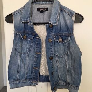 Forever 21 Blue Denim Vest with Lace Detail